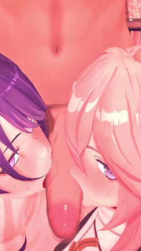 Genshin Impact - Raiden Shogun & Yae Miko Group Sex - 3D Hentai Animations