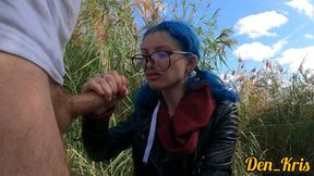 Sweet teen with glasses enjoys a warm load of sperm on her face