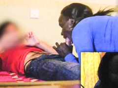 Ebony coworker sucking boss's dick