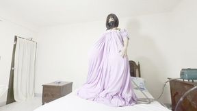 Giantess in a purple dress