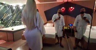 Motel Warm-up: Nicoly and the Blonde Trans Dancing and Teasing!
