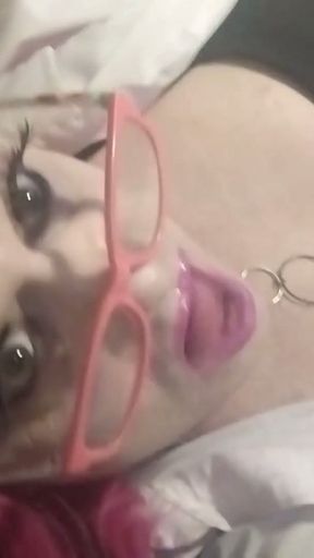 Krissy Sweets stroking her she cock in high heels and lingerie blowing hot juicy cum   Clip 1