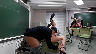 Depraved horny dirty teacher fucking rough the tight pussy of young student