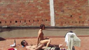 Amateur Couple Fucking on the Terrace, Outside Sex