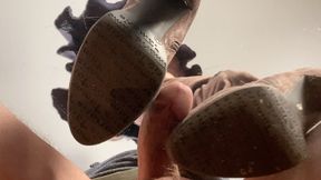 A Shoejob Dream in Overknees - POV - Underglass Bootjob Views- CBT and Calf Humping- HD