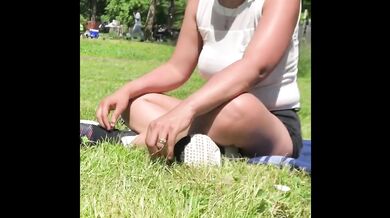 Day at the park with no bra see through shirt