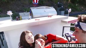 Teen and stepmom tease cock&#x1F32D; before slut rides hard