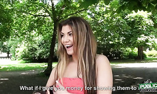 Booby Barbra flashes her tits at the bushes and sucks  strangers dick