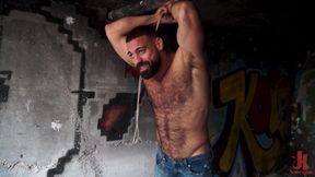 Alone Ricky Larkin Ties up His Cock & Balls in an Abandoned Factory