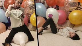 Blow to Pop in heels. I blow up and pop a balloon on my bed - Mishel Looner balloons