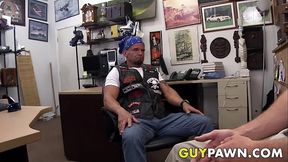 Straight biker rides cock for cash in the pawnshop