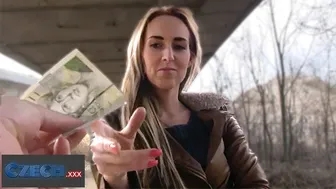Blonde Czech babe cheats on her boyfriend for cash in public