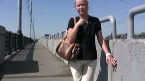 Outdoor public pissing scene with depraved blonde Irina