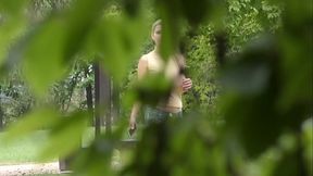 Watch me from Behind Trees when I make Naked in Park and Milking My Boobs