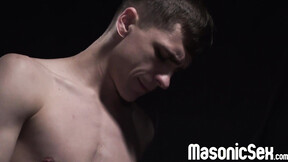 Sexy twink Marcus Ryan blows Master Angus thick cocks before butt penetration