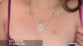 Meet Kim Kreme: Mature Brunette spreads for big dildo