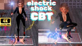 A Sensual Dominatrix uses an Electric Shock baton to lectrocute her slave's testicles and cock trampling on him - 4K