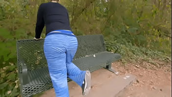 Milf kittywife bends over park bench and shows wedgie