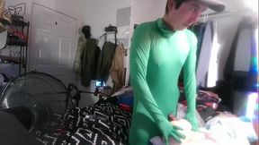 Amputee Boy Jerks off in Spandex Suit &amp_ Cums