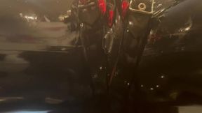 Asian grandma in latex catsuit gets bound and pounded