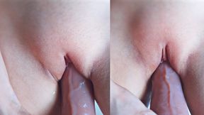 Pink Pussy Stretched Wide by Huge Dildo -  Wet and Intense Solo Play