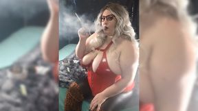 Blonde Nicki Pie with cigarette holder