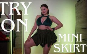 Trying on 3 Cute Mini Skirts - Jungle Green, Pink Bows & Burgundy Straps