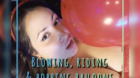 Girl in sexy lingerie blows up balloons and rides them until they pop, showing you her gorgeous body