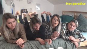 4 babes smoke a cig on my bed (Yummy Noun's, Chloé, Solaine & Miley) HD - WMV