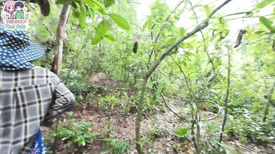 Thai teenager walks around picking mushrooms and gets fucked in the pussy. Thai audio.