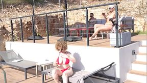 3 girls 1 man sex in the pool