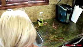 Blonde teen stepsis Kenzie Green cum swallows after fucking