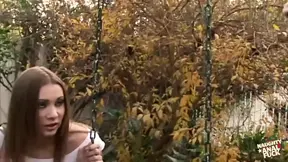 Brunette eats massive white cock in threesome