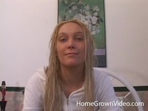 Nervous Kailey spreads and jerks her trimmed pussy