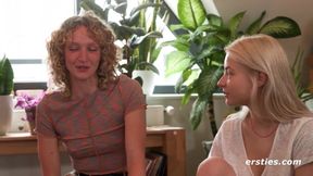 German babes in various states of undress engage in a wild pussy-eating orgy while riding the sybian