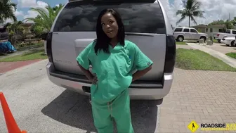 Ebony Babe Fucks Mechanic for Quick Car Fix in Public