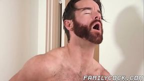 Throat fucking and cum in mouth with stepdad and twink