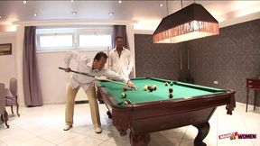 Blonde wins pool game, rewards friends with DP on a table