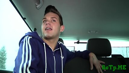 Gay twink learns to suck in a car