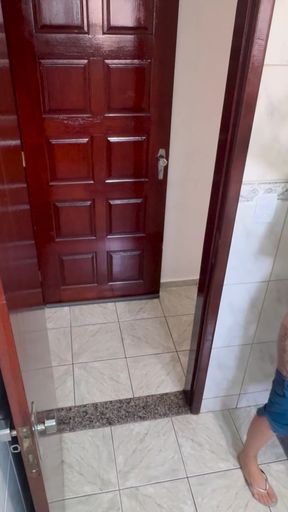 My neighbor spies on me and comes into the bathroom to humping up against me.   Clip 2