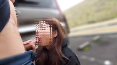 Blowjob under the dam her mouth stuffed then shot right there