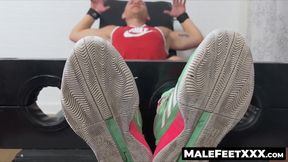 MaleFeetXXX.com - Wellcut Johnny S restrained and squirming in a hairy guy's tickling