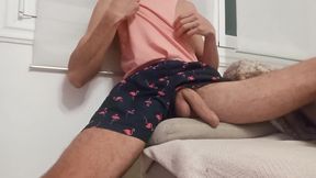 Sexy Dude Strokes His Slowly Growing Cock and Plays with His Sperm Like a Yoyo