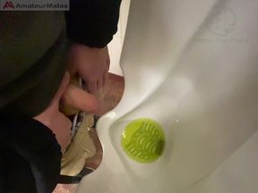 Amateur Redhead Guy Caught Pissing in a Public Toilet's Urinal - He Then Quickly Plays with His Cock Before Leaving