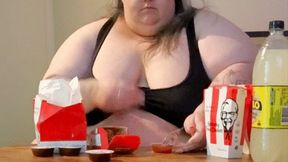 SSBBW huge KFC stuffing, chugging, burping, belly play & bloating