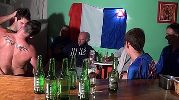 feet submission in public bar with footballers