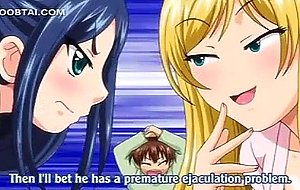 Horny hentai girls competing on best handjob in 4some