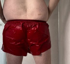 Taking shower in vintage red Adidas shorts will they survive till the end