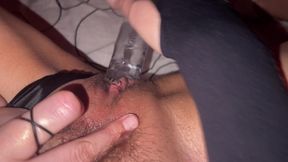 MILF toys with a rubber dick and jerks off hard