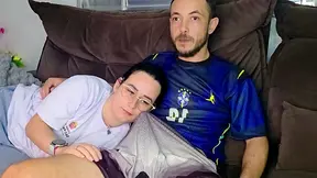 Horny Half-Sis Sneaks Under the Blanket During Thriller Flick and Slobbers All Over My Fat Cock